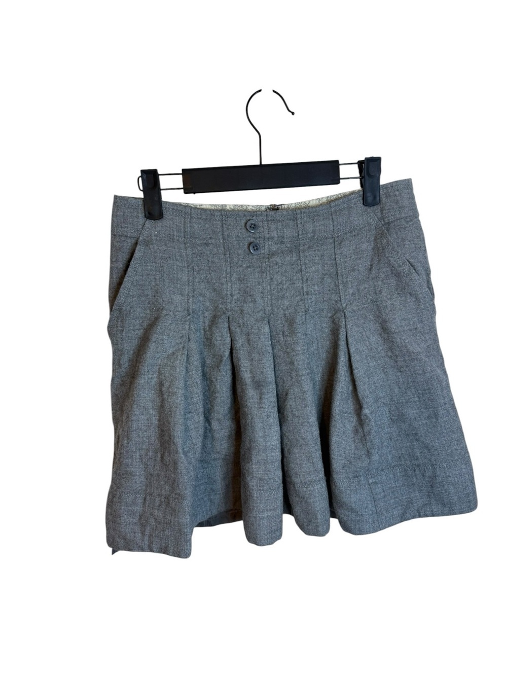 Anthropologie Elevenses Vintage Y2K Gray Wool Pleated Mini Skirt